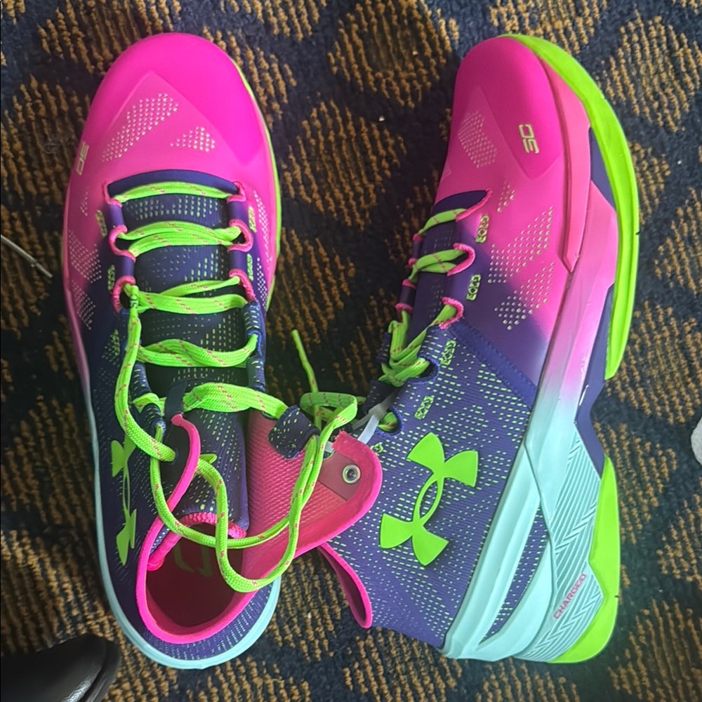 Under Armour Neon Pink and Lime Green  Sneakers Curry 2’s